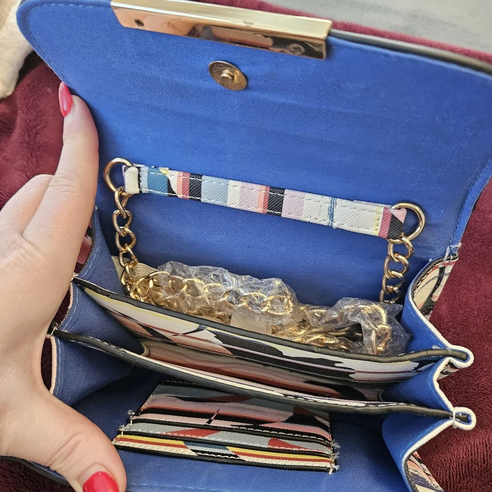 Multicolor Clutch With Gold Long Strap 'Call IT Spring'